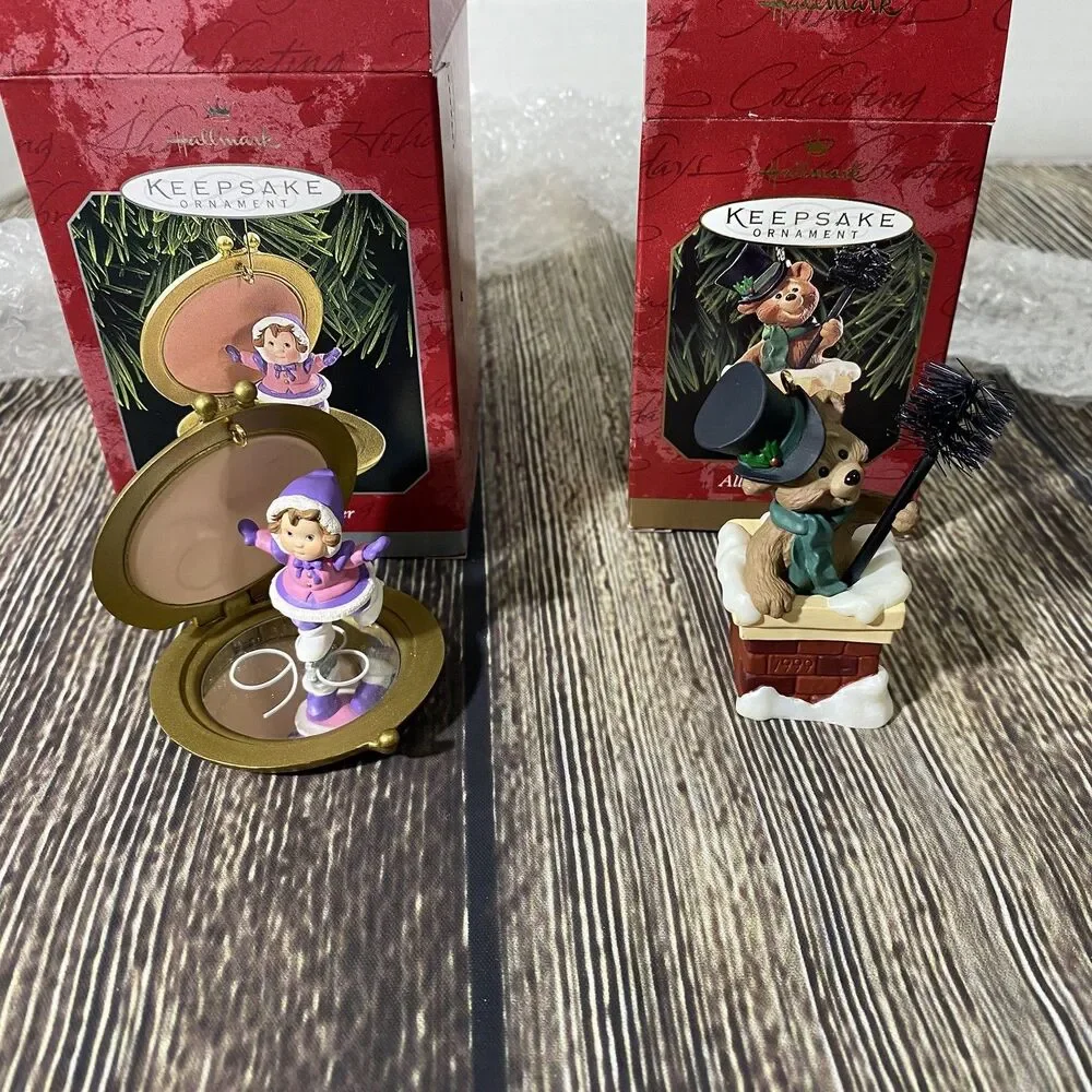 Lot of 2 Hallmark Tree Ornaments 'Compact Skater' & 'All sooted Up' 1998 & 1999